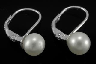 Závěsné náušnice ze sladkovodních bílých perel QA, cca 6 mm, stříbro Ag 925/1000 (PB300U)