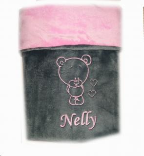 Dětská deka s medvídkem a srdíčky -  jméno a barva na přání
