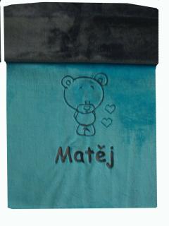 Dětská deka s medvídkem a srdíčky -  jméno na přání , více barev