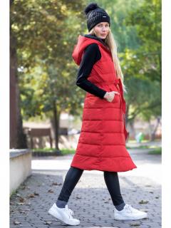 Devergo dámská prodloužená maxi vesta s kapucí červená Velikost: M