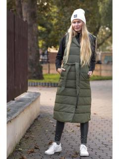 Devergo dámská prodloužená maxi vesta s kapucí khaki Velikost: S