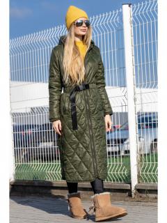 Devergo dámský prošívaný lehký maxi kabát khaki Velikost: M