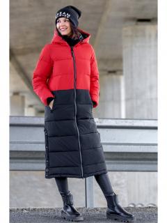 Devergo dámský zimní maxi kabát červeno/černý Velikost: L