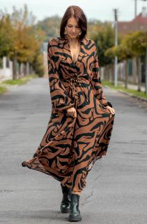 Funk'n'Soul dámské midi šaty s abstraktním vzorem hnědé Velikost: L