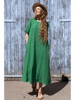 H&D dámské volné lněné midi šaty zelené Velikost: 42