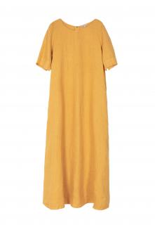H&D dámské volné lněné midi šaty žluté Velikost: 42
