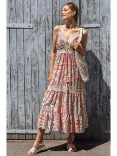 Hailys dámské vzorované midi šaty Sia béžovo-růžové Velikost: L