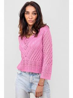 Hailys dámský háčkovaný svetřík výstřih do V růžový Velikost: XL