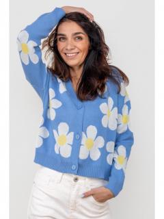Hailys dámský propínací svetr s květinovým vzorem modrý Velikost: XXL