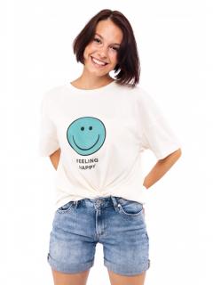 Noisy May dámské triko s potiskem Smiley smetanové Velikost: S