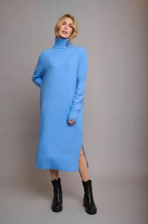 Rino&Pelle dámské pletené midi šaty s rolákovým límcem Tenzil modré Velikost: M