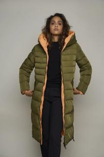 Rino&Pelle dámský zimní oboustranný maxi kabát Keila khaki/oranžový Velikost: 38