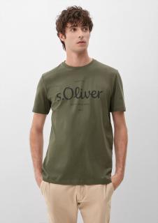 s.Oliver pánské basic triko s nápisem khaki Velikost: M