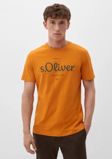s.Oliver pánské basic triko s nápisem oranžové Velikost: XXL