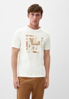 s.Oliver pánské triko s abstraktním potiskem smetanové Velikost: M