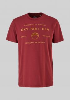s.Oliver pánské triko s krátkým rukávem a nápisem SKY vínové Velikost: L