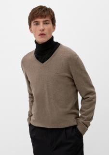 s.Oliver pánský svetr s výstřihem do V hnědý Velikost: 3XL