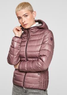 s.Oliver Q/S dámská prošívaná bunda s kapucí s lesklým povrchem lila Velikost: XS