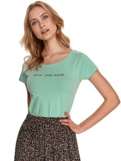 Top Secret dámské triko s nápisem krátký rukáv pastelově zelené Velikost: 34