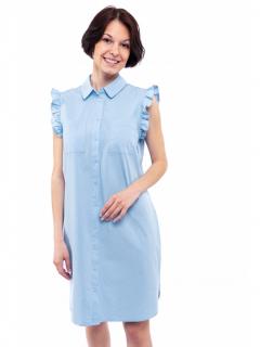 Vero Moda dámské košilové šaty Signe volánkový rukáv světle modré Velikost: L