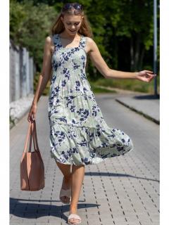 Vero Moda dámské midi šaty se vzorem Menny světle zelené Velikost: L
