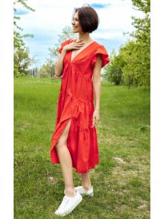 Vero Moda dámské šaty s výstřihem do V Jarlotte oranžové Velikost: M