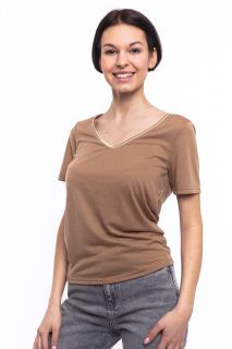 Vero Moda dámské triko s výstřihem do V Maren krátký rukáv světle hnědé Velikost: S