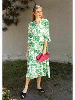 Zabaione dámské midi šaty Vira 3/4 rukáv off-white/zelené Velikost: XL