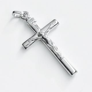 35mm přívěsek křížek s Kristem - rhodiovaný 2,8gr (Materiál stříbro Ag 925/1000)