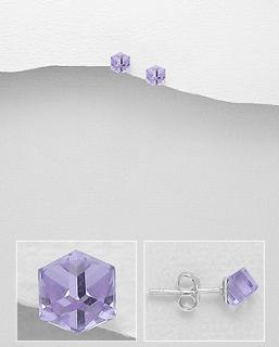 4mm náušnice kostičky Violet 0,7gr (Šperky Swarovski Elements s certifikátem pravosti - TOP šperky)