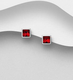 5,5mm náušnice Red kostky (Náušnic s krystaly Swarovski Elements s certifikátem pravosti - likvidace skladu)