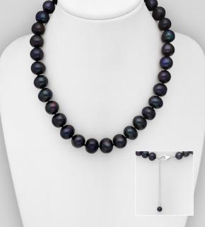 50cm náhrdelník černý - perly říční   50,6gr (Luxusní náhrdelníky - perly třídy AAA říční kulaté)
