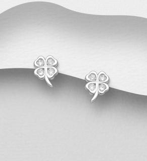 7mm náušnice čtyřlístky (Materiál stříbro Ag 925/1000 - likvidace skladu)
