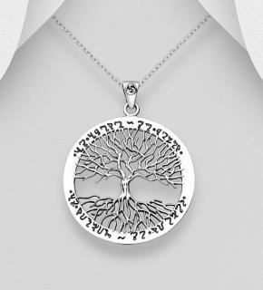 Mystický strom života s rytinou (Šperky oxidované stříbro Ag 925/1000)
