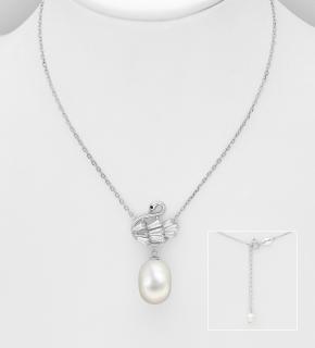 Náhrdelník labuť s perlou 3,7gr (Materiál stříbro Ag 925/1000)