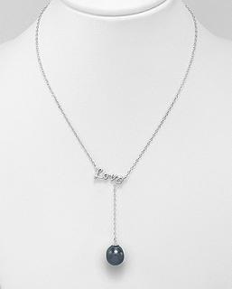 Náhrdelník love s perlou černou 2,95gr (Materiál stříbro Ag 925/1000 s říční perlou)