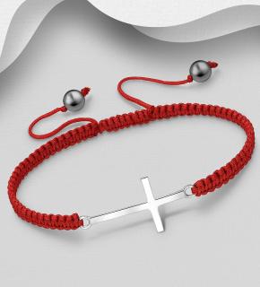 Náramek 706 červený s křížem (Materiál stříbro Ag 925/1000 - TOP šperky)