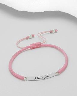 Náramek I love you pink (Materiál stříbro Ag 925/1000 růžová šňůrka voskovaná)