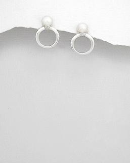 Náušnice kroužky s perlou říční 4,2gr (Materiál stříbro Ag 925/1000)