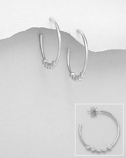 Náušnice kruhy 30mm  5,3gr se zirkony (Náušnice rhodiované stříbro - luxusní šperky)