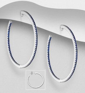 Náušnice kruhy 33mm  modré 4,9gr (Náušnice rhodiované stříbro - zirkony vně i uvnitř)