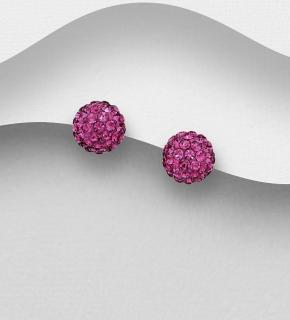 Náušnice kuličky 8mm Fuchsia (Materiál stříbro Ag 925/1000 - likvidace skladu)