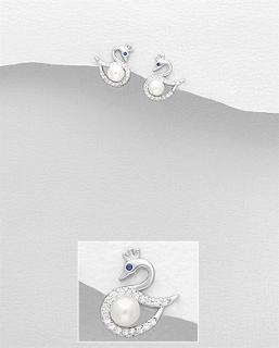 Náušnice labutě s perlou říční 1,8gr (Materiál náušnic stříbro Ag 925/1000)