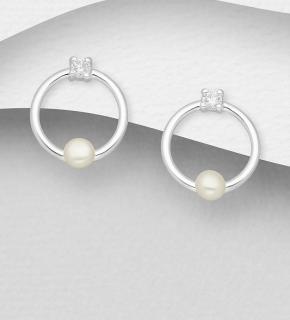 Náušnice s perlou říční a zirkonem 2,8gr (Materiál stříbro Ag 925/1000)