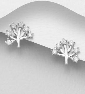Náušnice strom života se zirkony 1,1gr (Materiál stříbro Ag 925/1000 - TOP šperky)