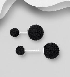 Oboustranné náušnice koule černé (Materiál stříbro Ag 925/1000 - TOP šperky)