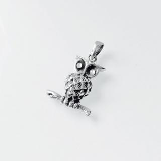 Přívěsek sova s Chalcedonem 4,43gr (Materiál stříbro Ag 925/1000 - likvidace skladu)