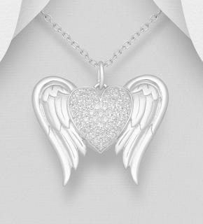 Přívěsek srdce s andělskými křídly 5,1gr (Materiál stříbro Ag 925/1000)