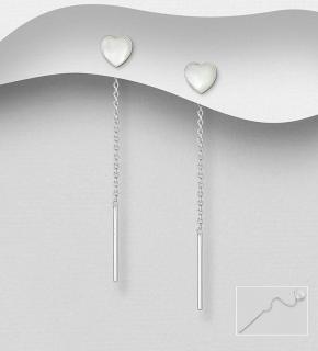 Řetízkové náušnice protahovací srdce 0,8gr  (Materiál stříbro Ag 925/1000 - TOP šperky)