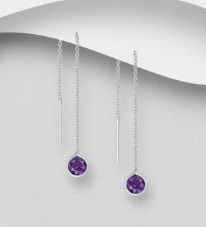 Řetízkové náušnice provlékací - purple 0,6gr (Materiál stříbro Ag 925/1000 - výprodej šperků)